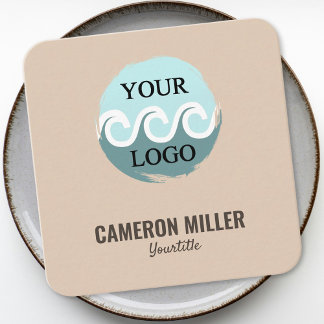 QR code business card, Soft beige Logo minimalist Square Business Card