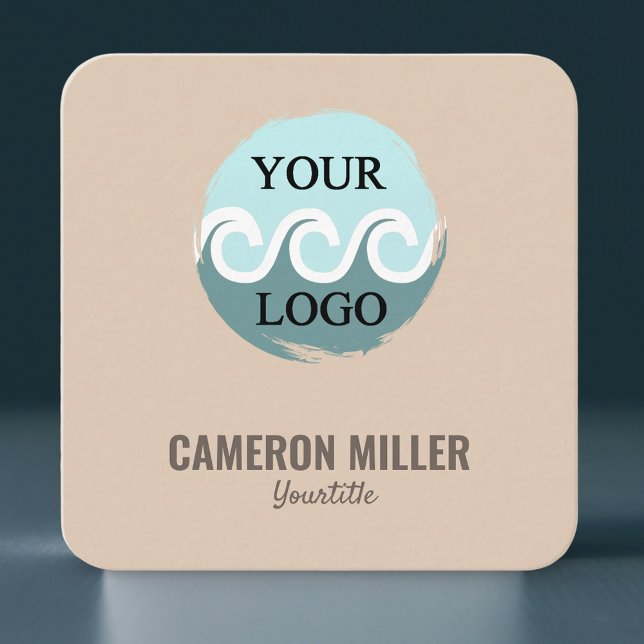 QR code business card, Soft beige Logo minimalist  Square Business Card (Chic design, qr code business card, logo business card )