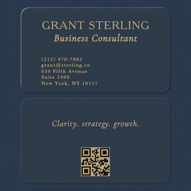 QR Code Business Consultant Navy Blue Gold  Card (Creator Uploaded)