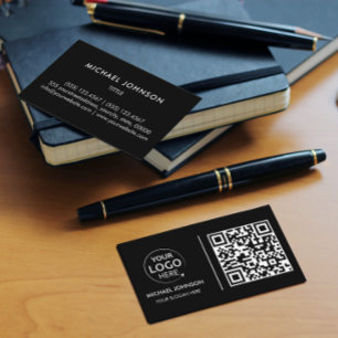 QR Code Business Custom Logo Black Modern Card