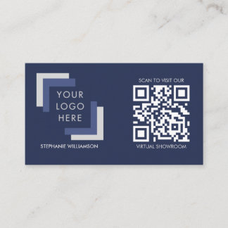 QR Code Business Custom Logo Navy Modern Business Card