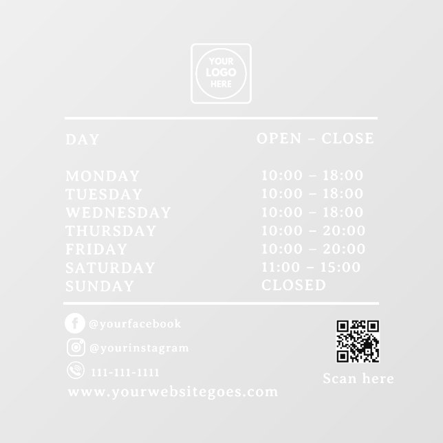 QR Code Business Hours Logo AI door sign (Sheet)