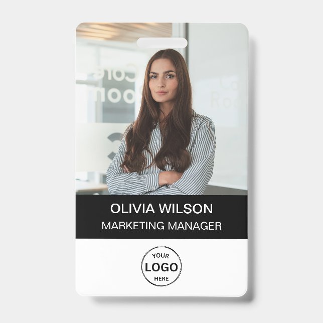 Qr Code Business ID Card Modern Photo Employee Badge (Front)