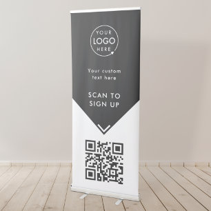 QR Code Business Logo Black and White Retractable Banner