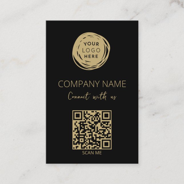 QR Code Business Logo Black Euro Card (Front)