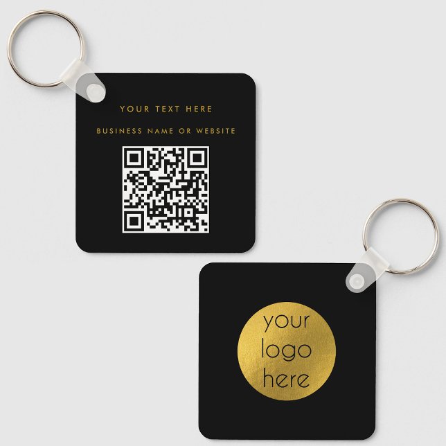 QR Code Business Logo Black Gold Minimalist Key Ring (Creator Uploaded)