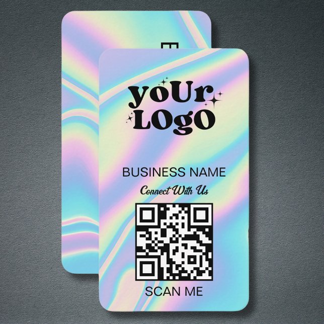 QR Code Business Logo | Black Holographic Modern Business Card (Creator Uploaded)