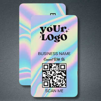 QR Code Business Logo | Black Holographic Modern Card
