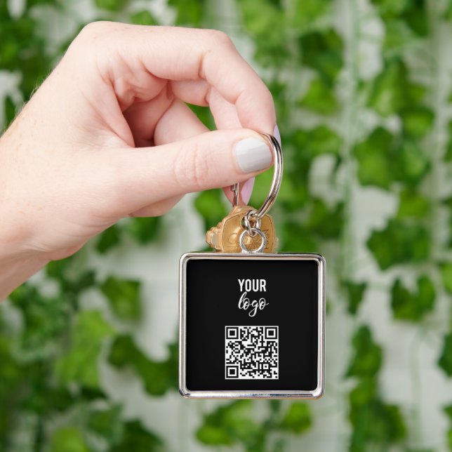 QR Code Business Logo Black Minimalist Black Key Ring (Hand)