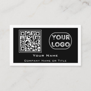 QR Code Business Logo Black Minimalist Business Card