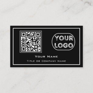 QR Code Business Logo Black Minimalist Business Card