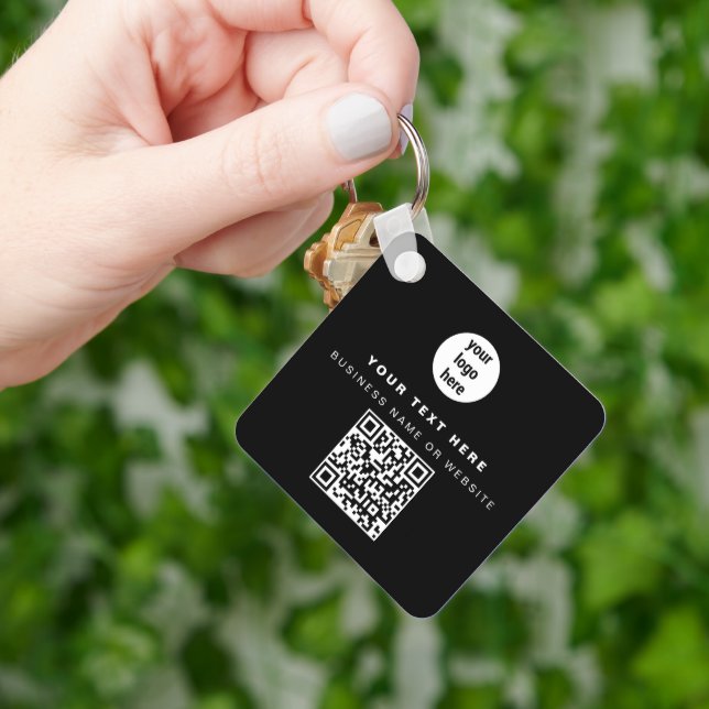 QR Code Business Logo Black Minimalist Business  Key Ring (Hand)
