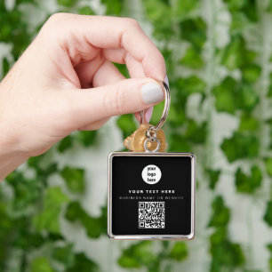 QR Code Business Logo Black Minimalist Business Key Ring