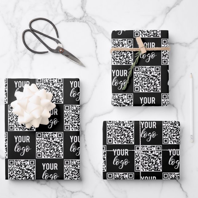 QR Code Business Logo Black Minimalist Business   Wrapping Paper Sheet (Front)