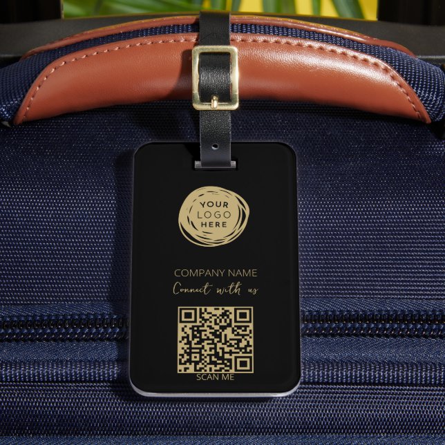QR Code Business Logo Black Modern Luggage Tag (Front Insitu 2)