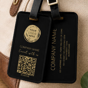 QR Code Business Logo Black Modern Luggage Tag