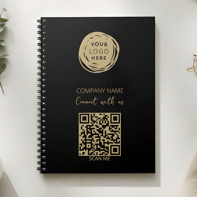 QR Code Business Logo Black Modern Notebook (Creator Uploaded)