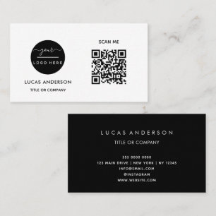 QR Code Business Logo Black Modern Professional Business Card
