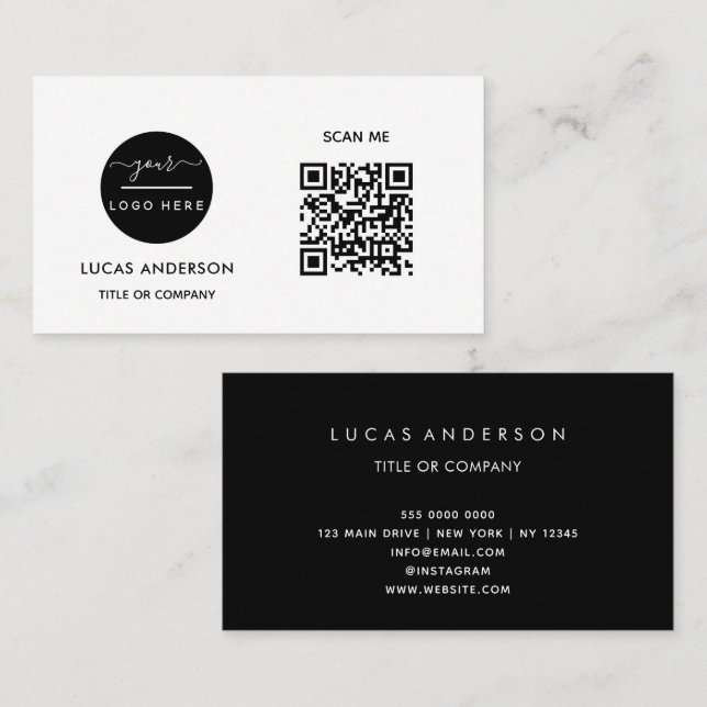 QR Code Business Logo | Black Modern Professional  Business Card (Front/Back)