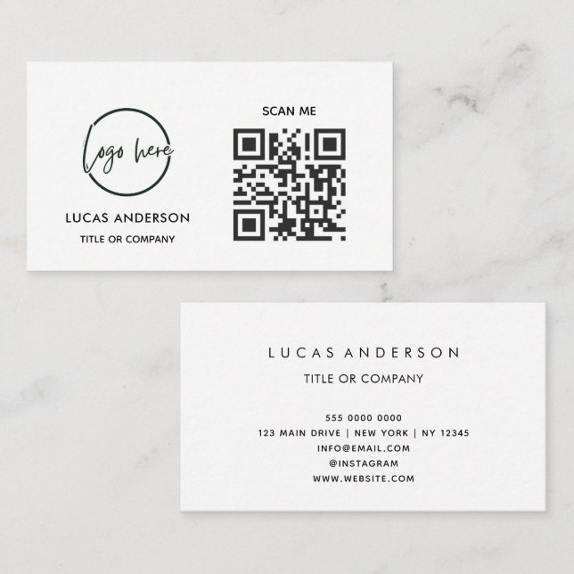 QR Code Business Logo | Black Modern Professional  Business Card (Front/Back)