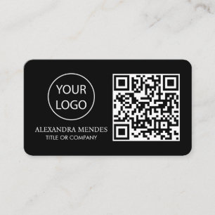 QR Code Business Logo, Black Modern Professional Business Card
