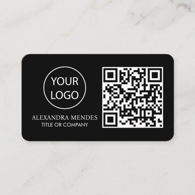QR Code Business Logo, Black Modern Professional Business Card (Front)
