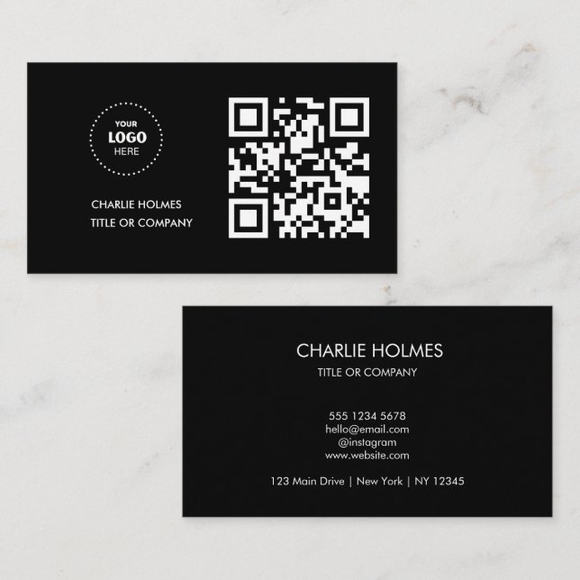 QR Code Business Logo | Black Modern Professional  Business Card (Front/Back)