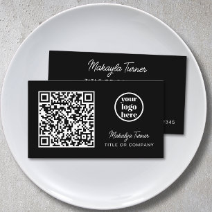 QR Code Business Logo Black Modern Professional Business Card