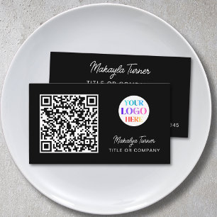 QR Code Business Logo Black Modern Professional Business Card