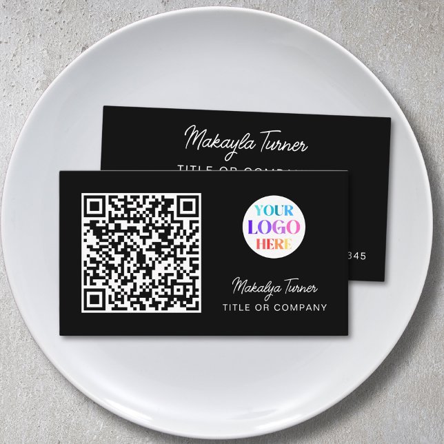 QR Code Business Logo Black Modern Professional Business Card (Creator Uploaded)