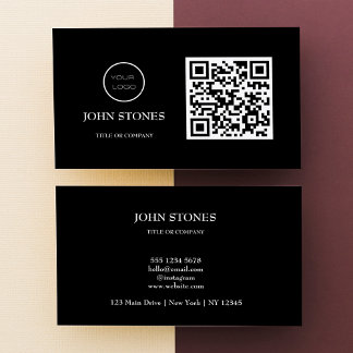 QR Code Business Logo | Black Modern Professional  Business Card