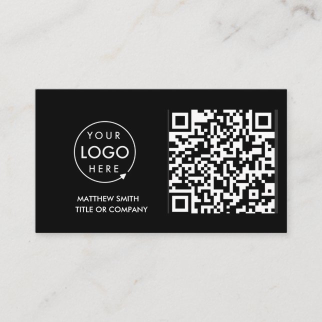QR Code Business Logo | Black Modern Professional  Card (Front)