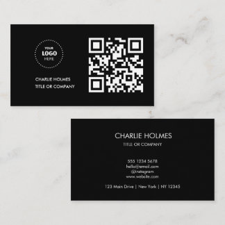 QR Code Business Logo | Black Modern Professional  Card