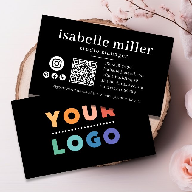 QR Code Business Logo Black Modern Professional Card (QR Code Business Logo Black Modern Professional Business Card)