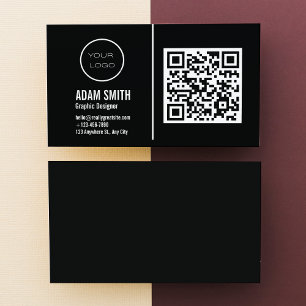 QR Code Business Logo Black Modern Professional Card