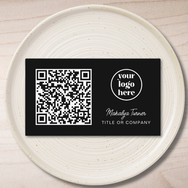 QR Code Business Logo Black Modern Professional Card (Creator Uploaded)