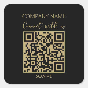 QR Code Business Logo Black Modern Square Sticker