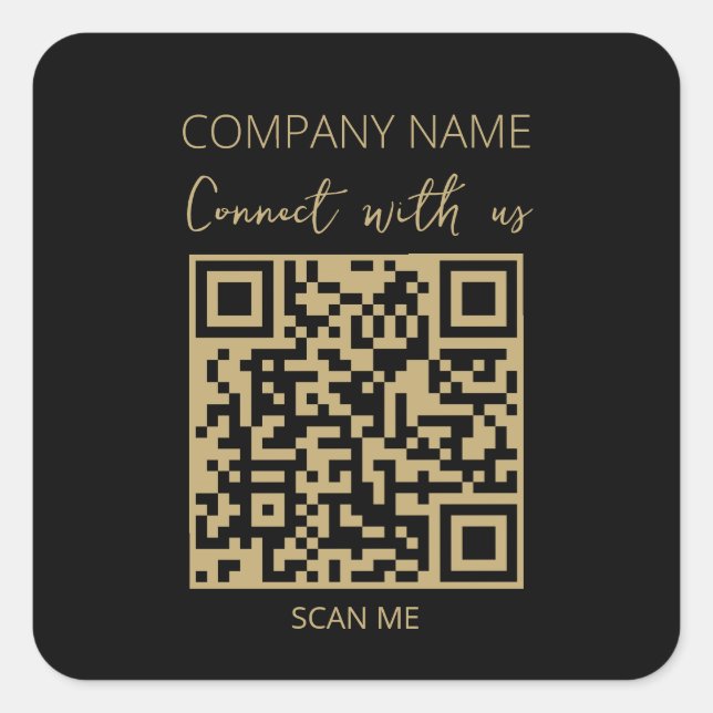 QR Code Business Logo Black Modern Square Sticker (Front)