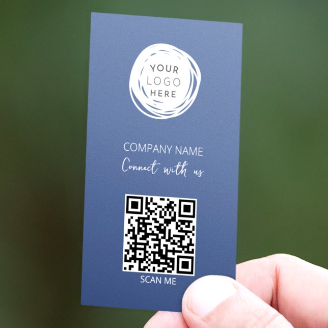 QR Code Business Logo Blue Modern Business Card (Creator Uploaded)