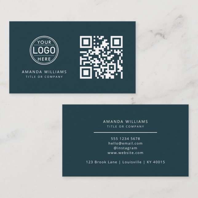 QR Code Business Logo | Blue Modern Professional  Card (Front/Back)