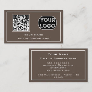 QR Code Business Logo Brown Minimalist Business Card