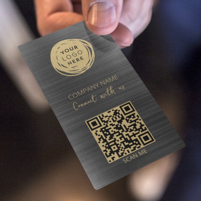 QR Code Business Logo Brushed Black Business Card (Creator Uploaded)