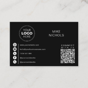 QR Code Business Logo Connect With Us Minimalist Business Card