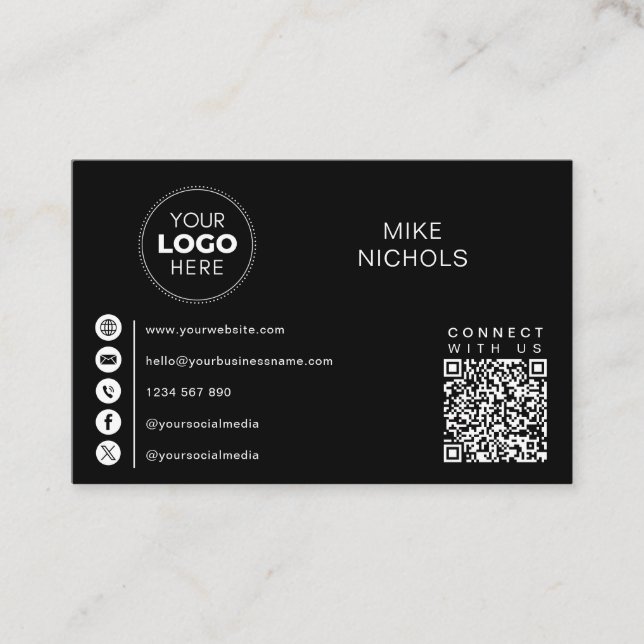 QR Code Business Logo Connect With Us Minimalist Business Card (Front)