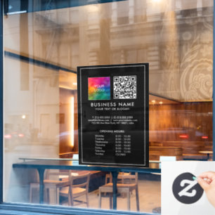 QR Code Business Logo Custom Opening Hours Window Cling