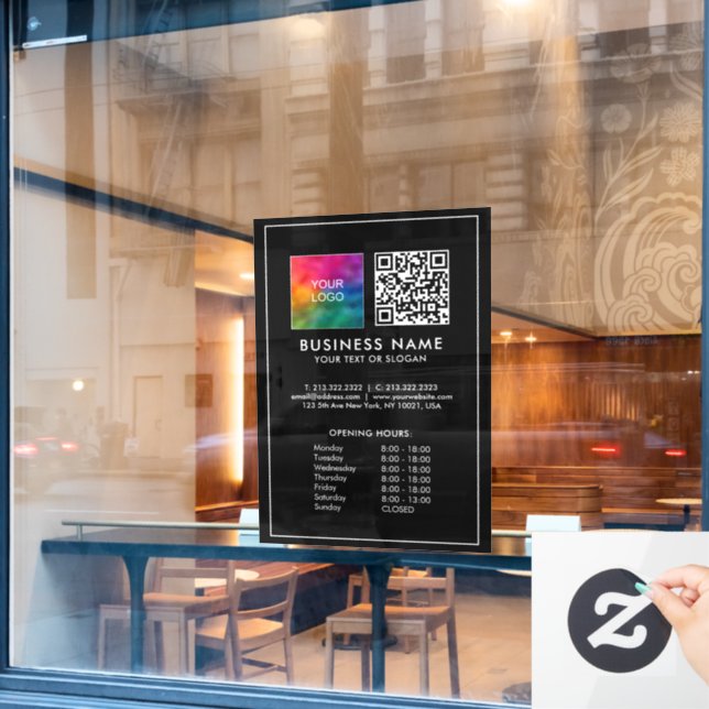 QR Code Business Logo Custom Opening Hours Window Cling (Cafe Window)