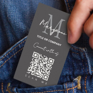 QR Code Business Logo Dark Grey Modern Card