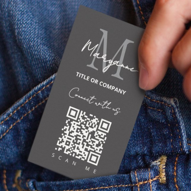 QR Code Business Logo Dark Grey Modern Card (Creator Uploaded)