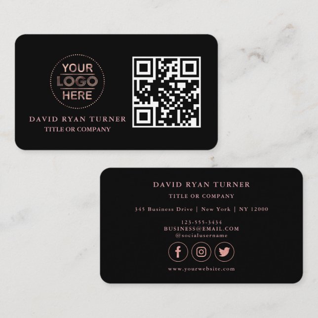 QR Code Business Logo Gold Black Professional   Business Card (Front/Back)