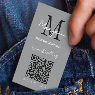 QR Code Business Logo Grey Modern Card
